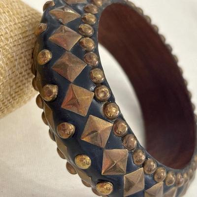 Women’s Wood bangle bracelet with bronze studs