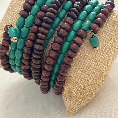 Wooden bead, wraparound bracelet