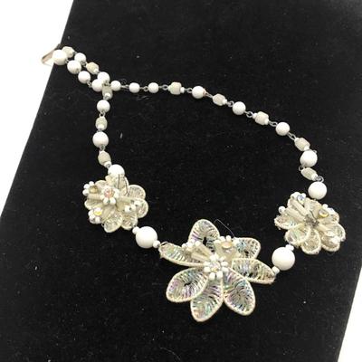 Vintage western Germany white beaded flower necklace