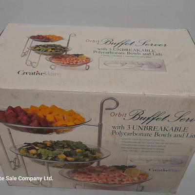 Creative ware Lightly used Orbit Buffest server with 3 unbreakable Polycarbonate bowls and lids