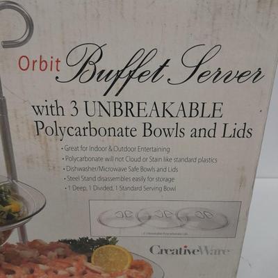 Creative ware Lightly used Orbit Buffest server with 3 unbreakable Polycarbonate bowls and lids