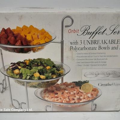 Creative ware Lightly used Orbit Buffest server with 3 unbreakable Polycarbonate bowls and lids