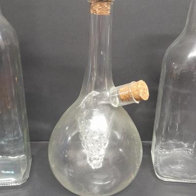 Oil & Vinegar bottles with candle votives, and a vase - Handblown corked dispenser with glass grapes inside