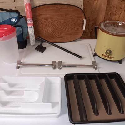 Kitchen essentials - silverware trays - pitcher - crockpot - towel hangers - and more