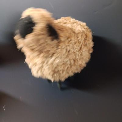 Two ceramic sheep candle votives - fabric wooly sheep with wood legs - and a decorative basket