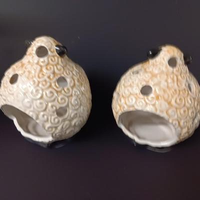 Two ceramic sheep candle votives - fabric wooly sheep with wood legs - and a decorative basket