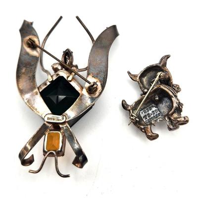 Lot #116D Pair of Vintage Sterling Broochs - Bug and Cute Puppy