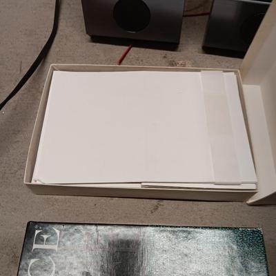Office items - Card stock - post cards - speakers - adding machine - glue gun and more