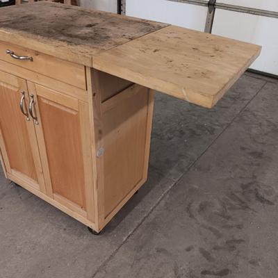 Wooden Kitchen cart turned work bench on casters