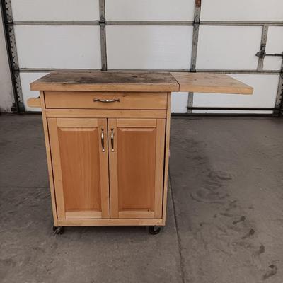 Wooden Kitchen cart turned work bench on casters