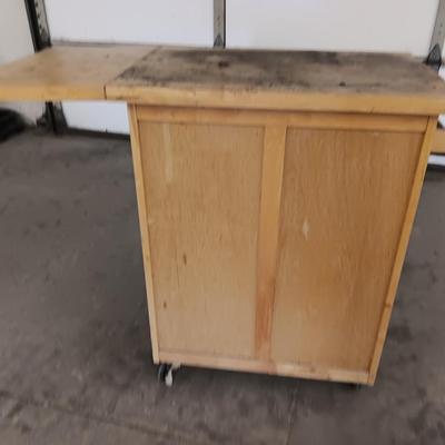 Wooden Kitchen cart turned work bench on casters