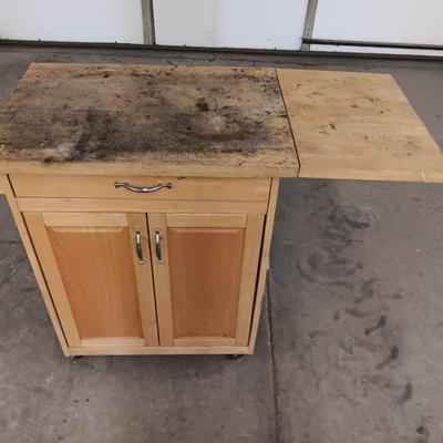 Wooden Kitchen cart turned work bench on casters