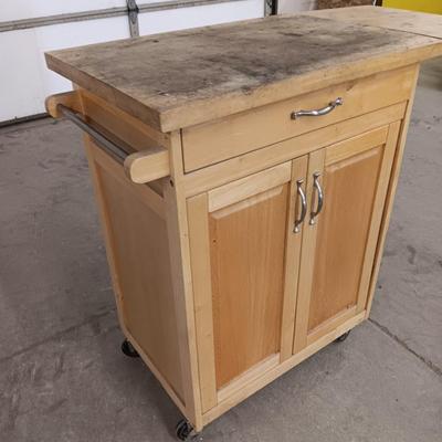 Wooden Kitchen cart turned work bench on casters