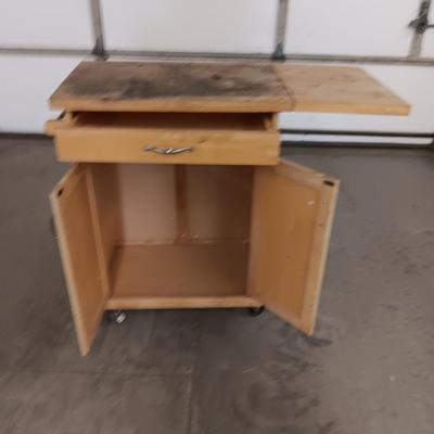 Wooden Kitchen cart turned work bench on casters