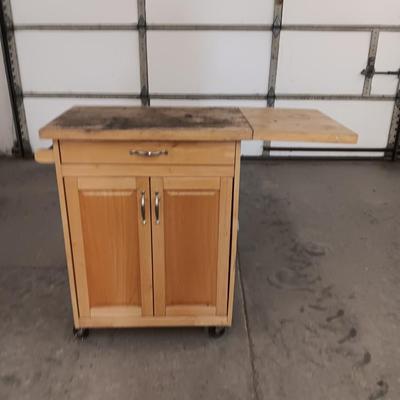 Wooden Kitchen cart turned work bench on casters