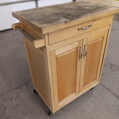 Wooden Kitchen cart turned work bench on casters