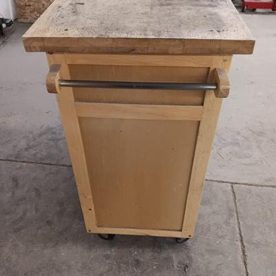 Wooden Kitchen cart turned work bench on casters