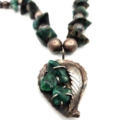 Lot #125D Mexican Silver Sterling/Green Turquoise Necklace