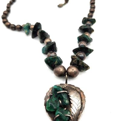 Lot #125D Mexican Silver Sterling/Green Turquoise Necklace