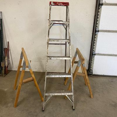 WERNER 6ft Aluminum Ladder and Sawhorses