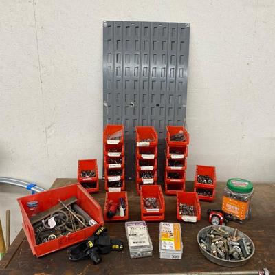 Wall organizer bins full of hardware and more!