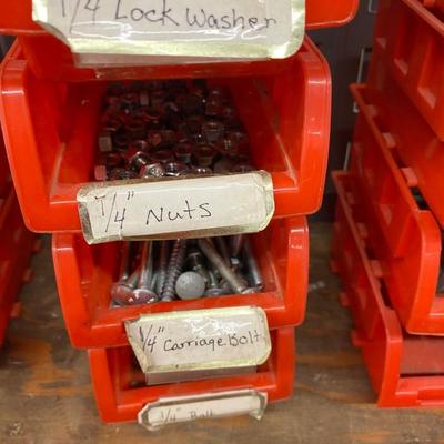 Wall organizer bins full of hardware and more!