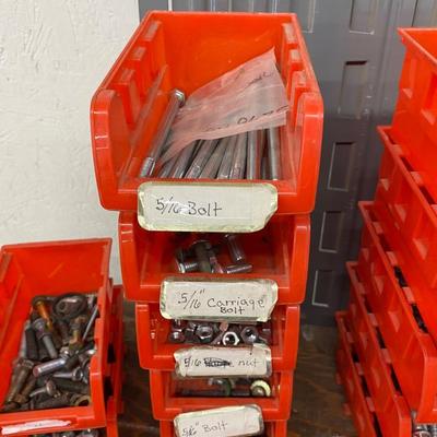 Wall organizer bins full of hardware and more!