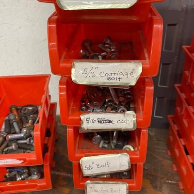 Wall organizer bins full of hardware and more!