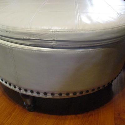 Round Faux Leather Storage Ottoman