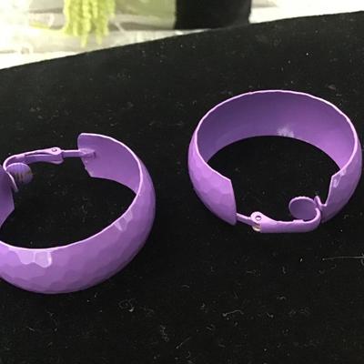 Metal, purple hoop, earrings