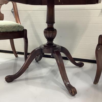 1000 Antique Victorian Leather Top Table and Two Carved Chairs