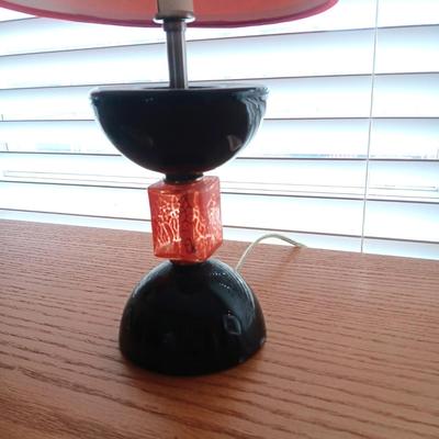 2 MATCHING GLASS BASE LAMPS AND A BOX WITH A LID