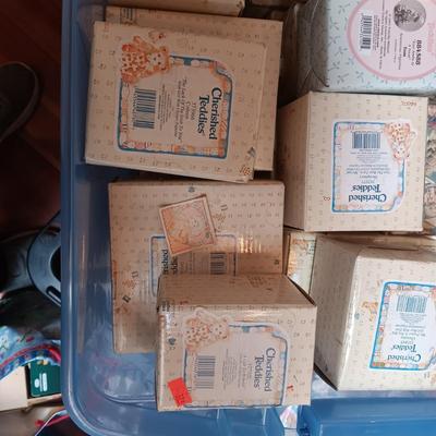 STORAGE TOTE FULL OF MOSTLY CHERISHED TEDDIES