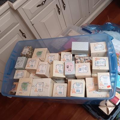 STORAGE TOTE FULL OF MOSTLY CHERISHED TEDDIES