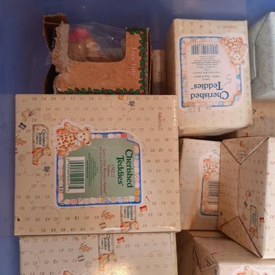 STORAGE TOTE FULL OF MOSTLY CHERISHED TEDDIES