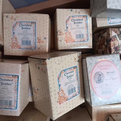 STORAGE TOTE FULL OF MOSTLY CHERISHED TEDDIES