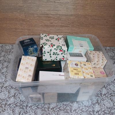 STORAGE TOTE FULL OF MOSTLY PRECIOUS MOMENTS AND CHERISHED TEDDIES