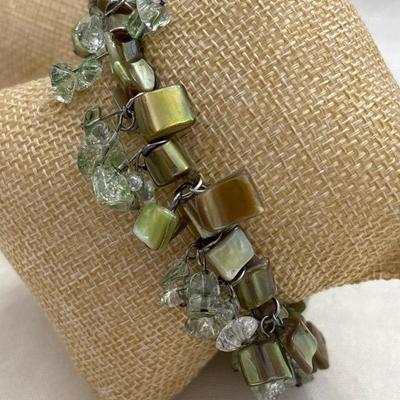 Green Glass and shell bracelet