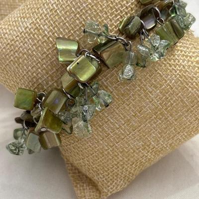 Green Glass and shell bracelet