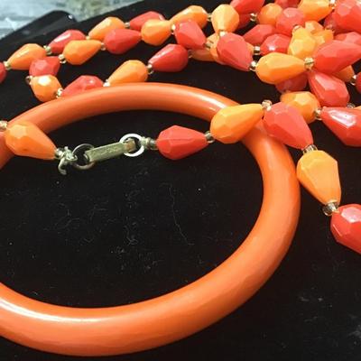 Gorgeous Burnt Orange Vintage Bracelet and Necklace