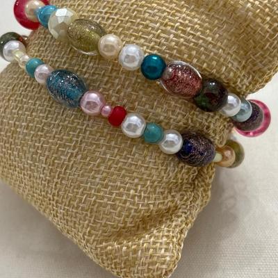 Glass bead, wraparound bracelet