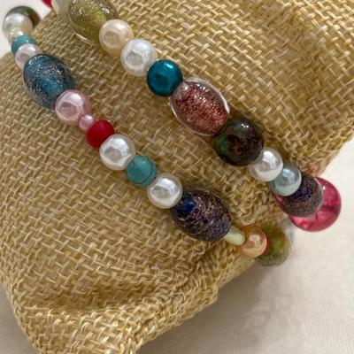 Glass bead, wraparound bracelet