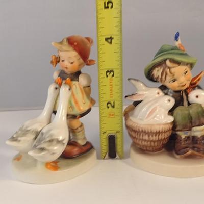 Pair of Hummel Figurines- Girl with Geese and Boy with Rabbits