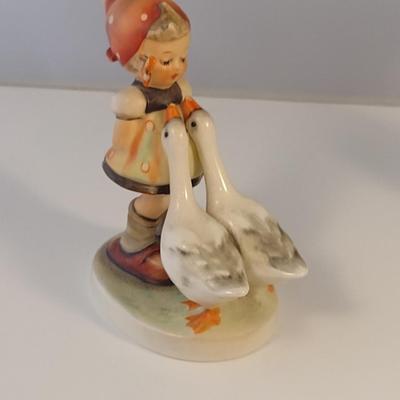 Pair of Hummel Figurines- Girl with Geese and Boy with Rabbits