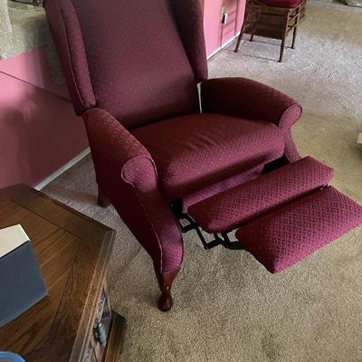 Pair of Burgundy Queen Anne Style Recliners