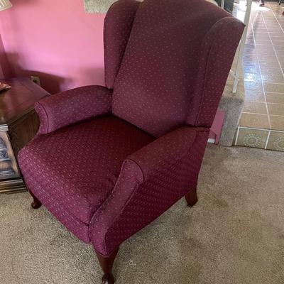 Pair of Burgundy Queen Anne Style Recliners