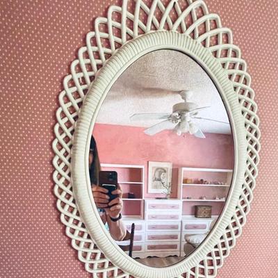 White Oval Mirror with weave pattern border