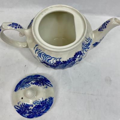 Windsor Blue Willow Fine China Tea Pot White & Cobalt Blue