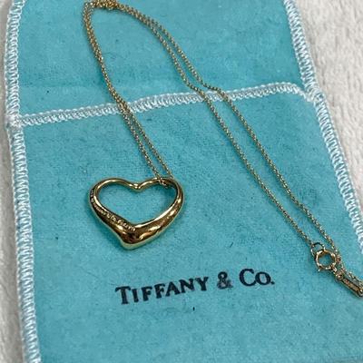 Tiffany & Co. Sterling Heart Pendant on Necklace w bag