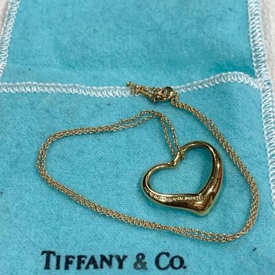 Tiffany & Co. Sterling Heart Pendant on Necklace w bag